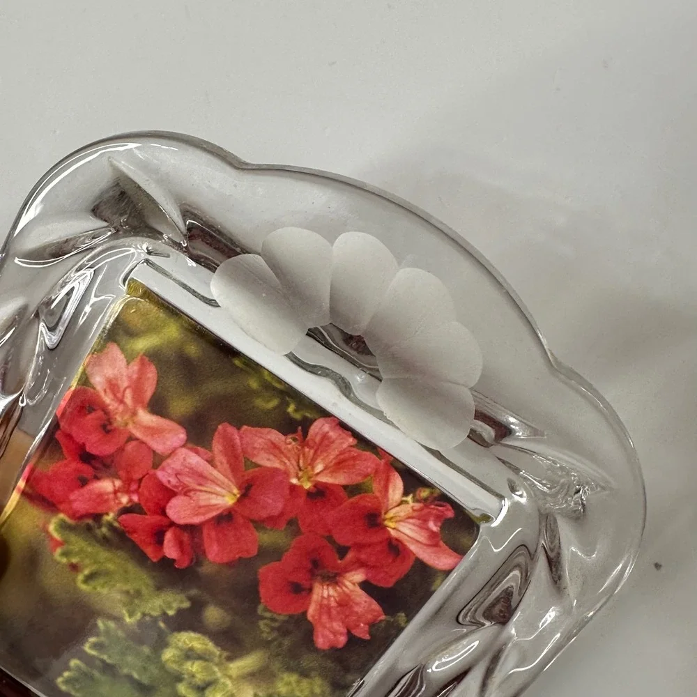 Vtg Princess House Lead Crystal Picture Frame Heritage Romance Floral 2.25x3